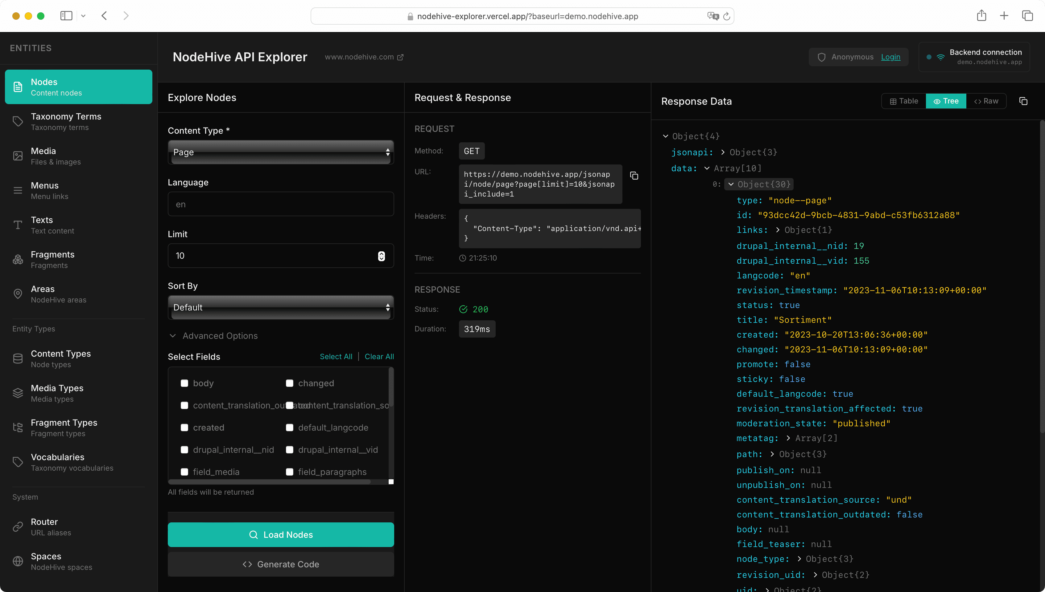 NodeHive API Explorer released